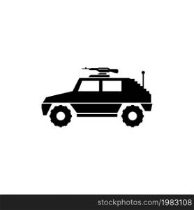 Military Vehicle Suv with Mounted Machine Gun. Flat Vector Icon illustration. Simple black symbol on white background. Military Vehicle Suv with Gun sign design template for web and mobile UI element. Military Vehicle Suv with Mounted Machine Gun. Flat Vector Icon illustration. Simple black symbol on white background. Military Vehicle Suv with Gun sign design template for web and mobile UI element.