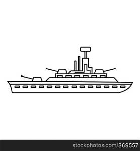 Military warship icon in outline style isolated on white background vector illustration. Military warship icon, outline style