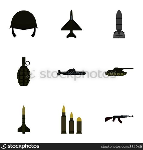 Military weapons icons set. Flat illustration of 9 military weapons vector icons for web. Military weapons icons set, flat style