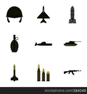 Military weapons icons set. Flat illustration of 9 military weapons vector icons for web. Military weapons icons set, flat style