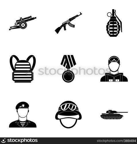 Military weapons icons set. Simple illustration of 9 military weapons vector icons for web. Military weapons icons set, simple style