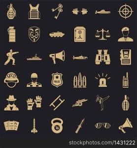 Militia officer icons set. Simple set of 36 militia officer vector icons for web for any design. Militia officer icons set, simple style