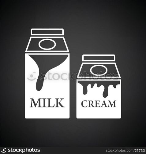 Milk and cream container icon. Black background with white. Vector illustration.