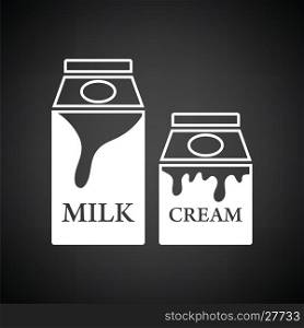 Milk and cream container icon. Black background with white. Vector illustration.