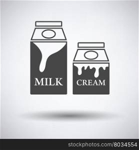 Milk and cream container icon on gray background, round shadow. Vector illustration.