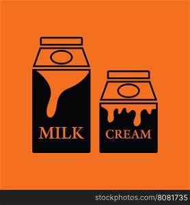 Milk and cream container icon. Orange background with black. Vector illustration.