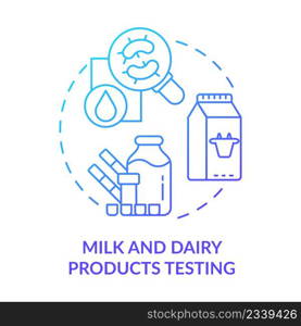 Milk and dairy products testing blue gradient concept icon. Lab analysis abstract idea thin line illustration. Flavour and color quality. Isolated outline drawing. Myriad Pro-Bold font used. Milk and dairy products testing blue gradient concept icon
