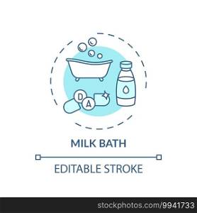 Milk bath concept icon. Home spa procedure idea thin line illustration. Inflammatory skin conditions improvement. Reducing wrinkles. Vector isolated outline RGB color drawing. Editable stroke. Milk bath concept icon