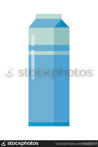 Milk Blue Carton Package Isolated. Milk blue carton package. Carton of dairy. Milk box. Farm food. Milk icon. Retail store element. Simple drawing in flat style. Isolated vector illustration on white background.