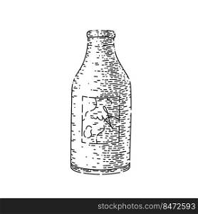 milk bottle hand drawn vector. glass fresh, dairy cow, organic full farm product milk bottle sketch. isolated black illustration. milk bottle sketch hand drawn vector