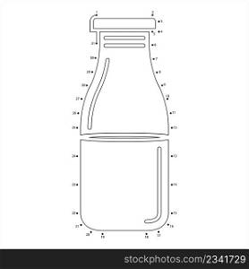 Milk Bottle Icon Connect The Dots, Glass & Plastic Milk Packaging Bottle, Container Vector Art Illustration, Puzzle Game Containing A Sequence Of Numbered Dots