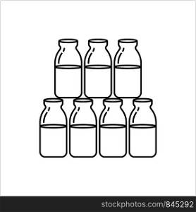 Milk Bottle Icon, Glass Milk Bottle Vector Art Illustration