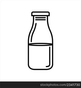 Milk Bottle Icon, Glass & Plastic Milk Packaging Bottle, Container Vector Art Illustration