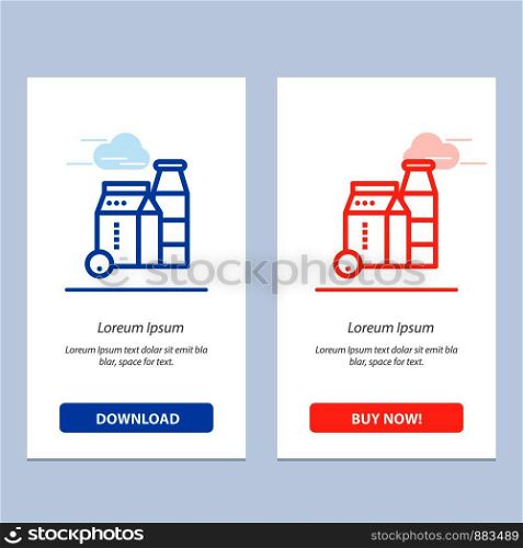 Milk, Box, Bottle, Shopping Blue and Red Download and Buy Now web Widget Card Template