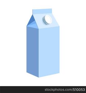 Milk box icon in cartoon style on a white background. Milk box icon, cartoon style