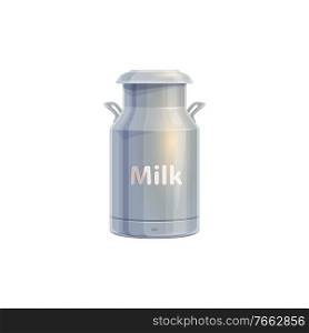 Milk can, dairy farm agriculture food and cow product, vector icon. Milk can container or metal jar tank and aluminum bucket jug, dairy farm market and milk store isolated sign. Milk can, dairy farm agriculture food, cow product