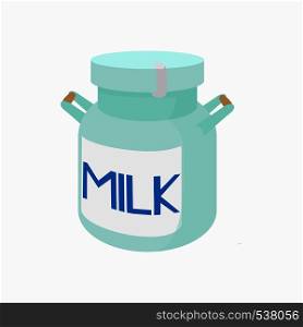 Milk can icon in cartoon style on a white background. Milk can icon, cartoon style