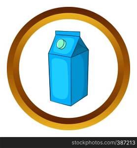 Milk carton vector icon in golden circle, cartoon style isolated on white background. Milk carton vector icon
