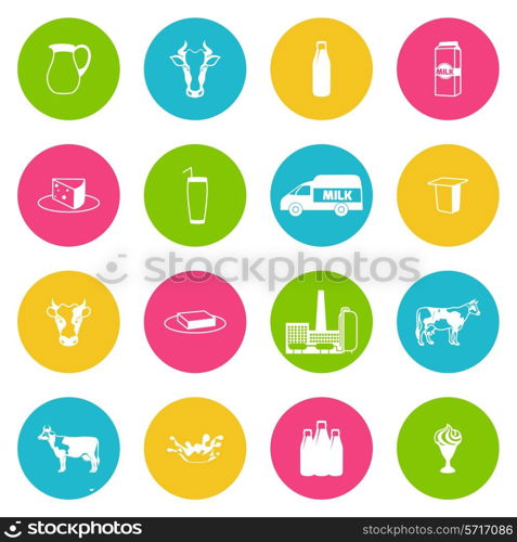 Milk dairy product white icons set with food animal processing isolated vector illustration