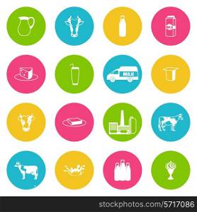 Milk dairy product white icons set with food animal processing isolated vector illustration