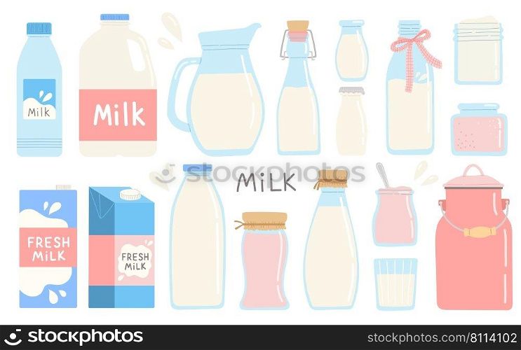 Milk dairy set for National dairy month, simple flat design vector illustration
