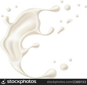 Milk droplet swirl. Realistic cream yogurt splash isolated on white background. Milk droplet swirl. Realistic cream yogurt splash