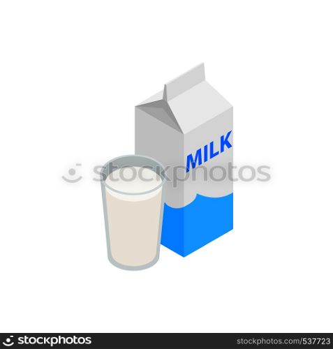 Milk icon in isometric 3d style isolated on white background. Carton with glass of milk. Milk icon, isometric 3d style