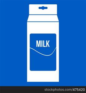 Milk icon white isolated on blue background vector illustration. Milk icon white