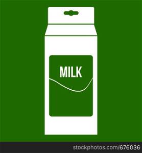 Milk icon white isolated on green background. Vector illustration. Milk icon green
