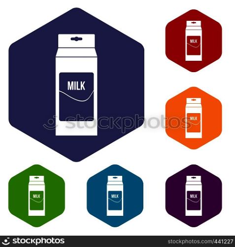 Milk icons set hexagon isolated vector illustration. Milk icons set hexagon
