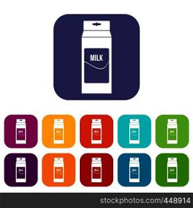 Milk icons set vector illustration in flat style In colors red, blue, green and other. Milk icons set flat
