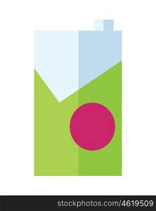 Milk or Juice Carton Packages. Milk or juice carton packages in flat. Green packaging, box of juice, yogurt, milk, drink. Retail store element. Simple drawing. Isolated vector illustration on white background.