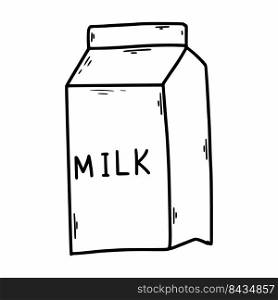 Milk packaging on  white background. Vector illustration of doodles. Hand drawn sketch. Drawing for menu, banner, recipes.