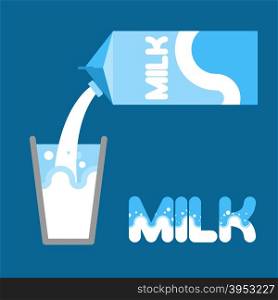 Milk. Pour milk into a glass from packaging. Milk carton. Vector illustration. Splash in a glass.