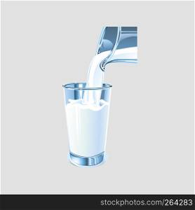 Milk pouring from a jug into a glass. Vector illustration
