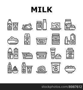 milk product dairy drink fresh icons set vector. healthy yogurt, cream bottle, food beverage, white breakfast, cow liquid, farm milk product dairy drink fresh black contour illustrations. milk product dairy drink fresh icons set vector