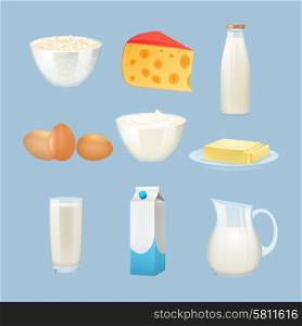 Milk products set with eggs cheese and cream isolated vector illustration. Milk Products Set