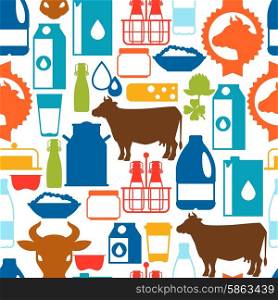 Milk seamless pattern with dairy products and objects. Milk seamless pattern with dairy products and objects.
