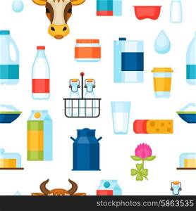 Milk seamless pattern with dairy products and objects. Milk seamless pattern with dairy products and objects.