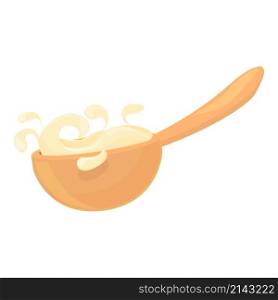 Milk wood spoon icon cartoon vector. Cream product. Farm milk. Milk wood spoon icon cartoon vector. Cream product