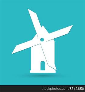 Mill icon isolated on blue background. Vector illustration.