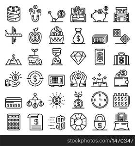 Millionaire icons set. Outline set of millionaire vector icons for web design isolated on white background. Millionaire icons set, outline style