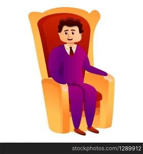Millionaire in king chair icon. Cartoon of millionaire in king chair vector icon for web design isolated on white background. Millionaire in king chair icon, cartoon style