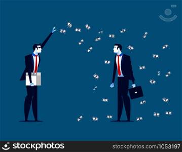 Millionaire throwing money. Concept business vector illustration.