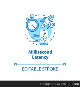 Millisecond latency concept icon. Mobile internet. 5G technologies idea thin line illustration. High-speed connection. Wireless technology. Vector isolated outline drawing. Editable stroke