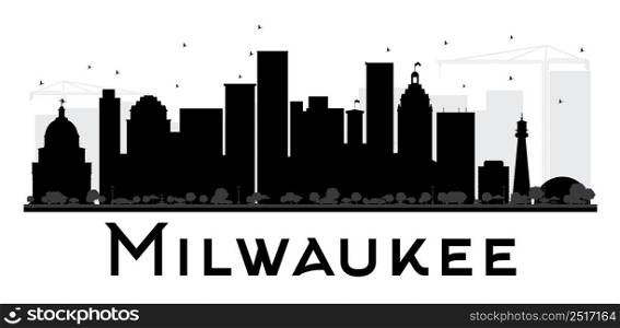 Milwaukee City skyline black and white silhouette. Vector illustration. Simple flat concept for tourism presentation, banner, placard or web site. Cityscape with landmarks