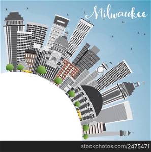 Milwaukee Skyline with Gray Buildings, Blue Sky and Copy Space. Vector Illustration. Business Travel and Tourism Concept with Modern Buildings. Image for Presentation Banner Placard and Web Site.