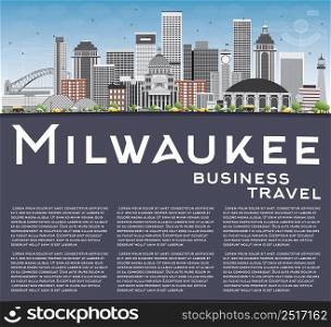 Milwaukee Skyline with Gray Buildings, Blue Sky and Copy Space. Vector Illustration. Business Travel and Tourism Concept with Modern Buildings. Image for Presentation Banner Placard and Web Site.