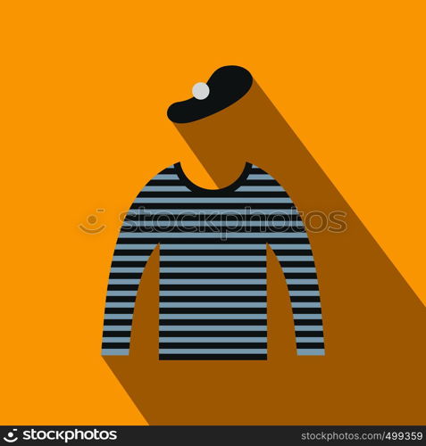 Mime costume icon in flat style on a yellow background. Mime costume icon