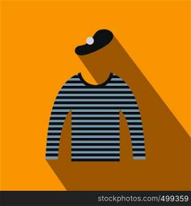 Mime costume icon in flat style on a yellow background. Mime costume icon